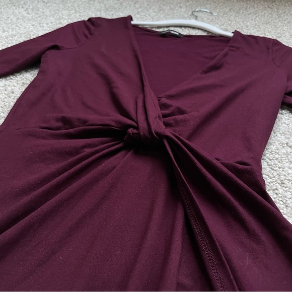 Fashion Nova Egg Plant Purple Low Cut Deep Long Sleeve Slit Mini Dress - Picture 5 of 6